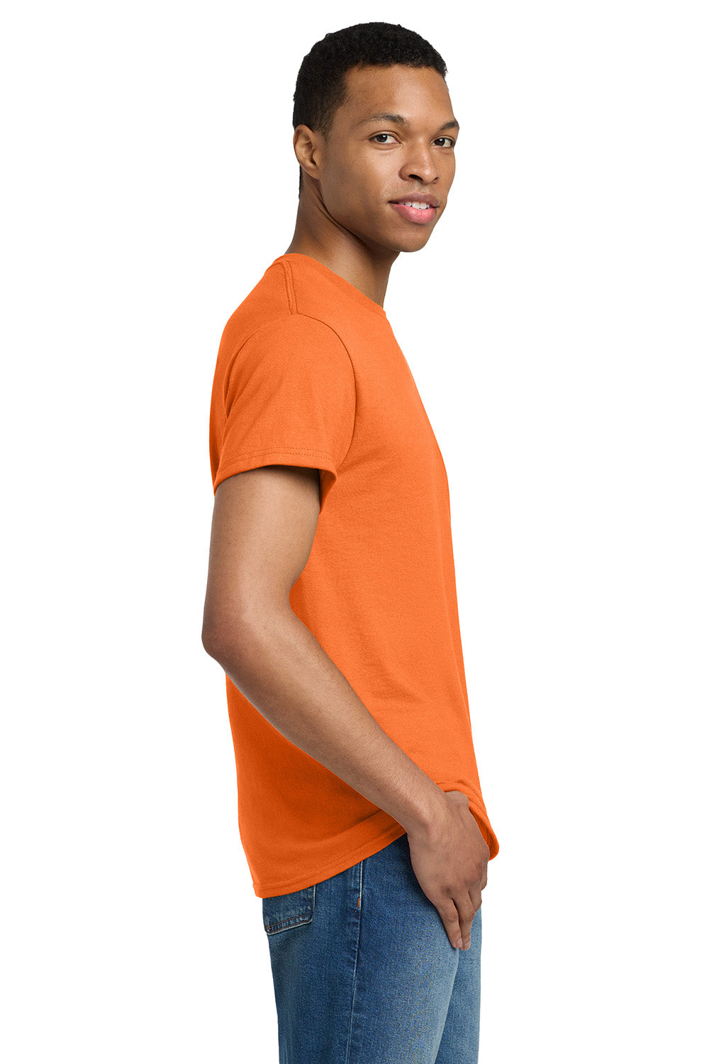 Gildan 2000/G200/G200T Mens Ultra Short Sleeve Crewneck T-Shirt Safety Orange Model Side