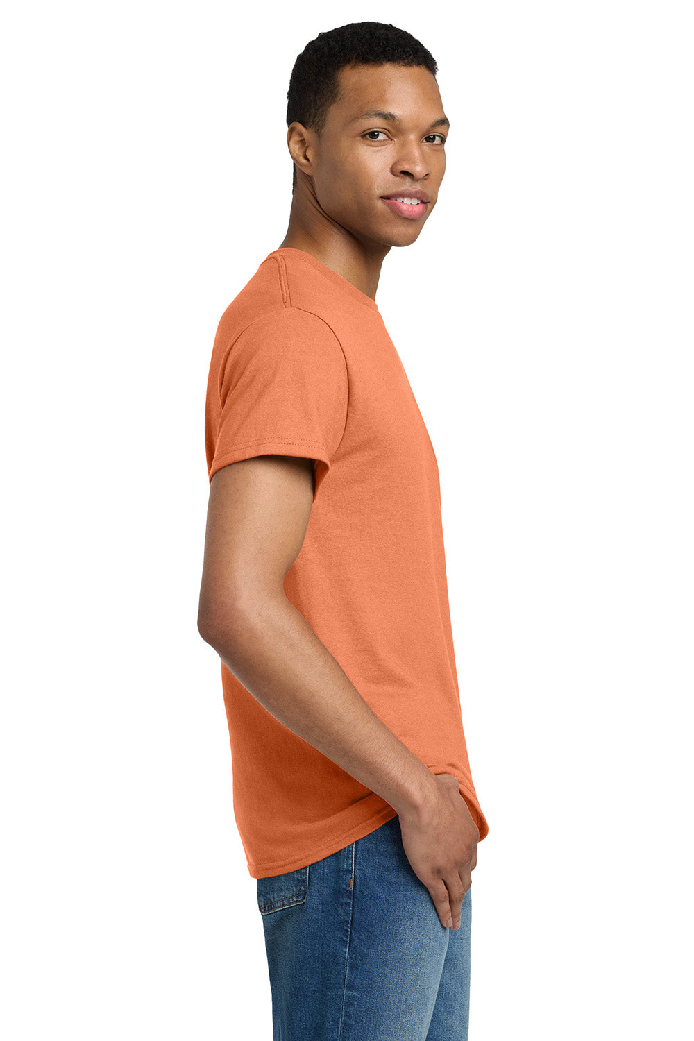 Gildan 2000/G200/G200T Mens Ultra Short Sleeve Crewneck T-Shirt Tangerine Orange Model Side