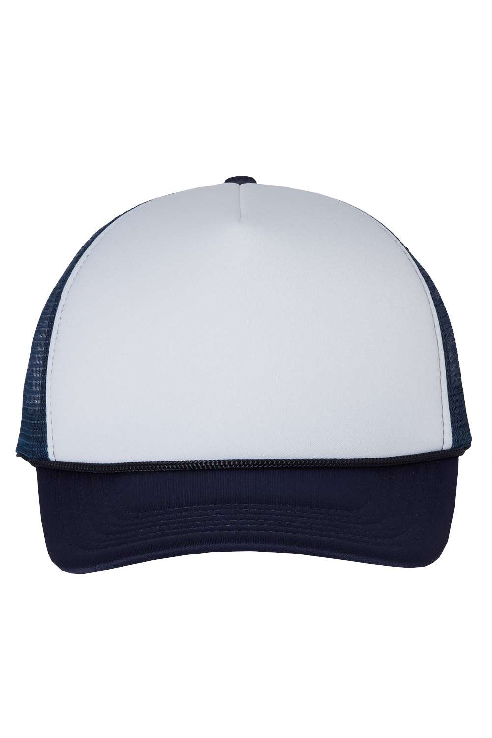 Valucap VC700 Mens Foam Mesh Back Trucker Hat White/Navy Blue Flat Front