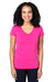 Threadfast Apparel 200RV Womens Ultimate Short Sleeve V-Neck T-Shirt Hot Pink Model Front