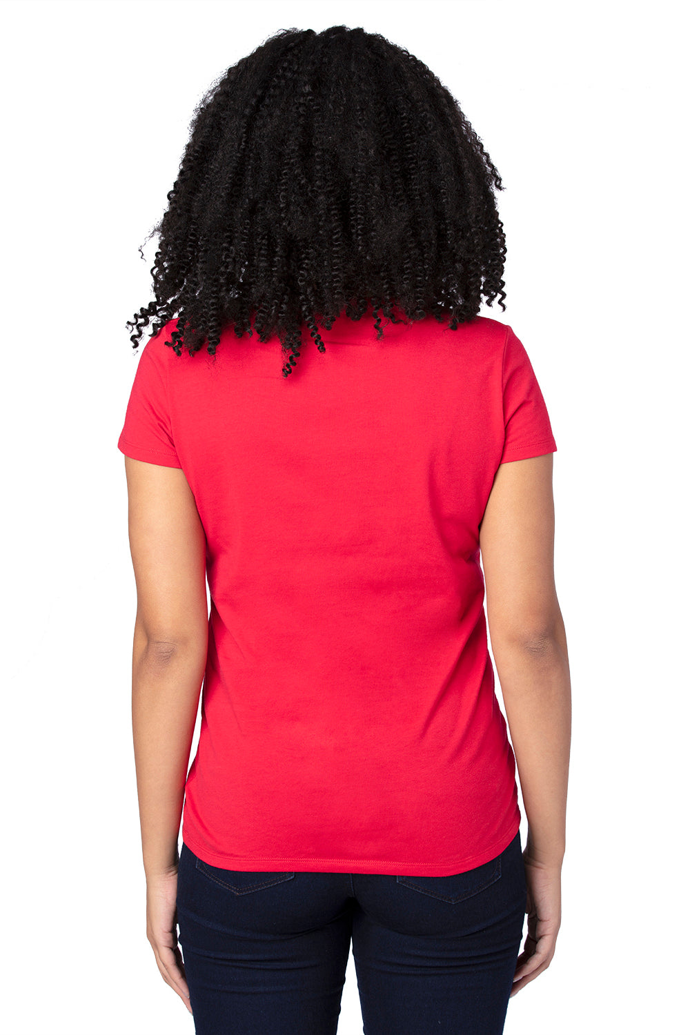 Threadfast Apparel 200RV Womens Ultimate Short Sleeve V-Neck T-Shirt Red Model Back