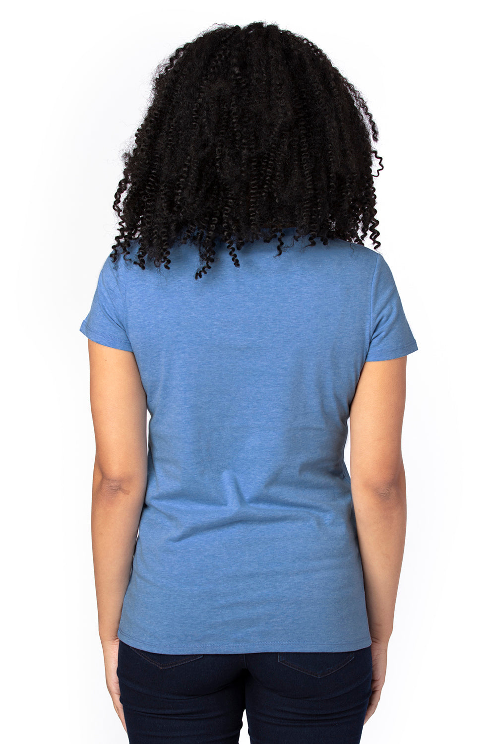 Threadfast Apparel 200RV Womens Ultimate Short Sleeve V-Neck T-Shirt Heather Royal Blue Model Back