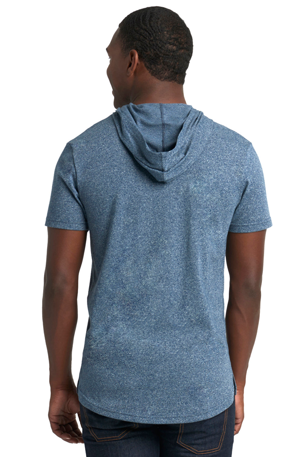 Next Level 2022 Mens Mock Twist Short Sleeve Hooded T-Shirt Hoodie Indigo Blue Model Back