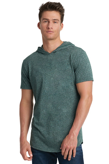 Next Level 2022 Mens Mock Twist Short Sleeve Hooded T-Shirt Hoodie Forest Green Model Front