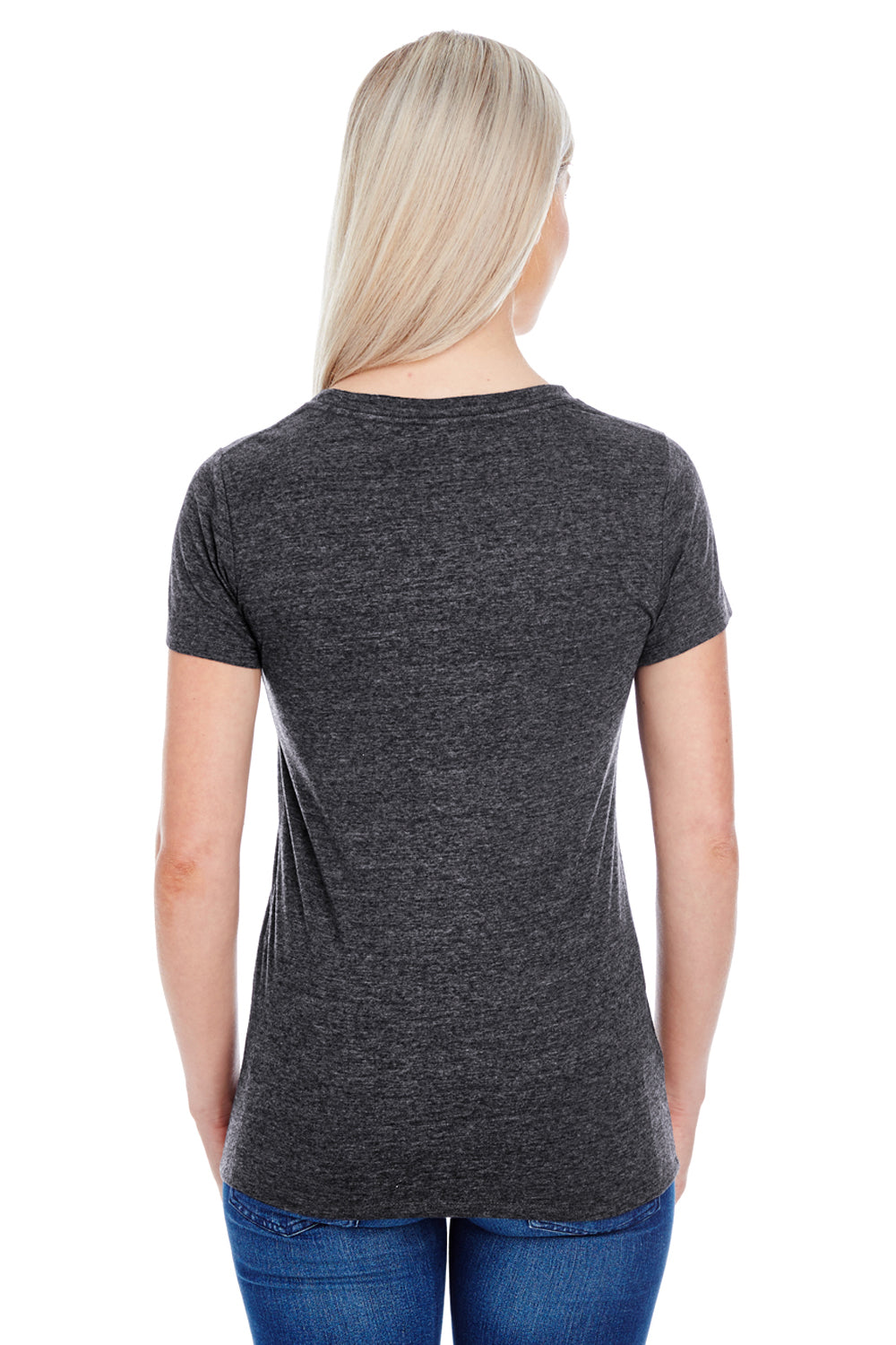 Threadfast Apparel 202A Womens Short Sleeve Crewneck T-Shirt Black Model Back