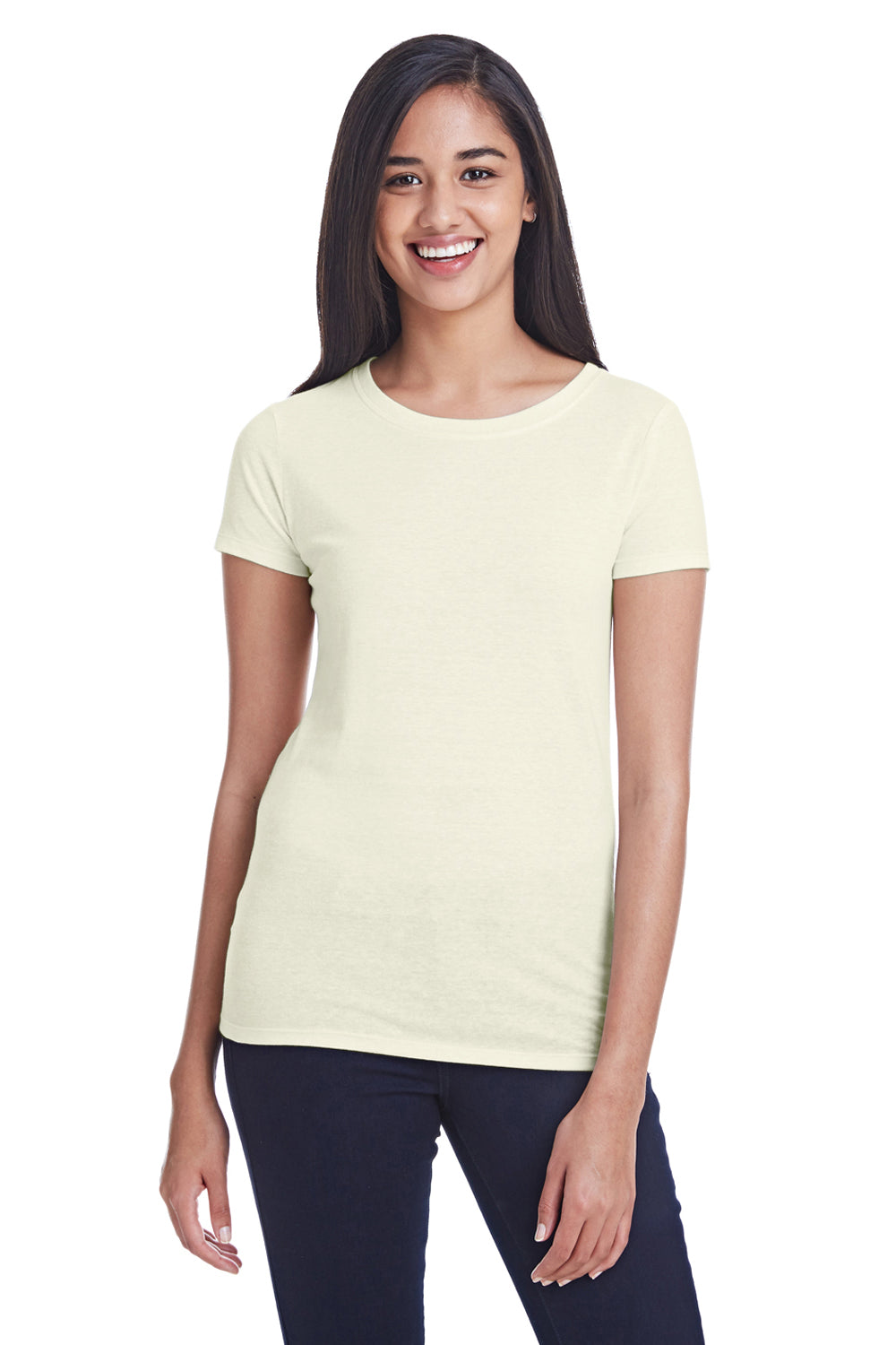 Threadfast Apparel 202A Womens Short Sleeve Crewneck T-Shirt Cream Model Front