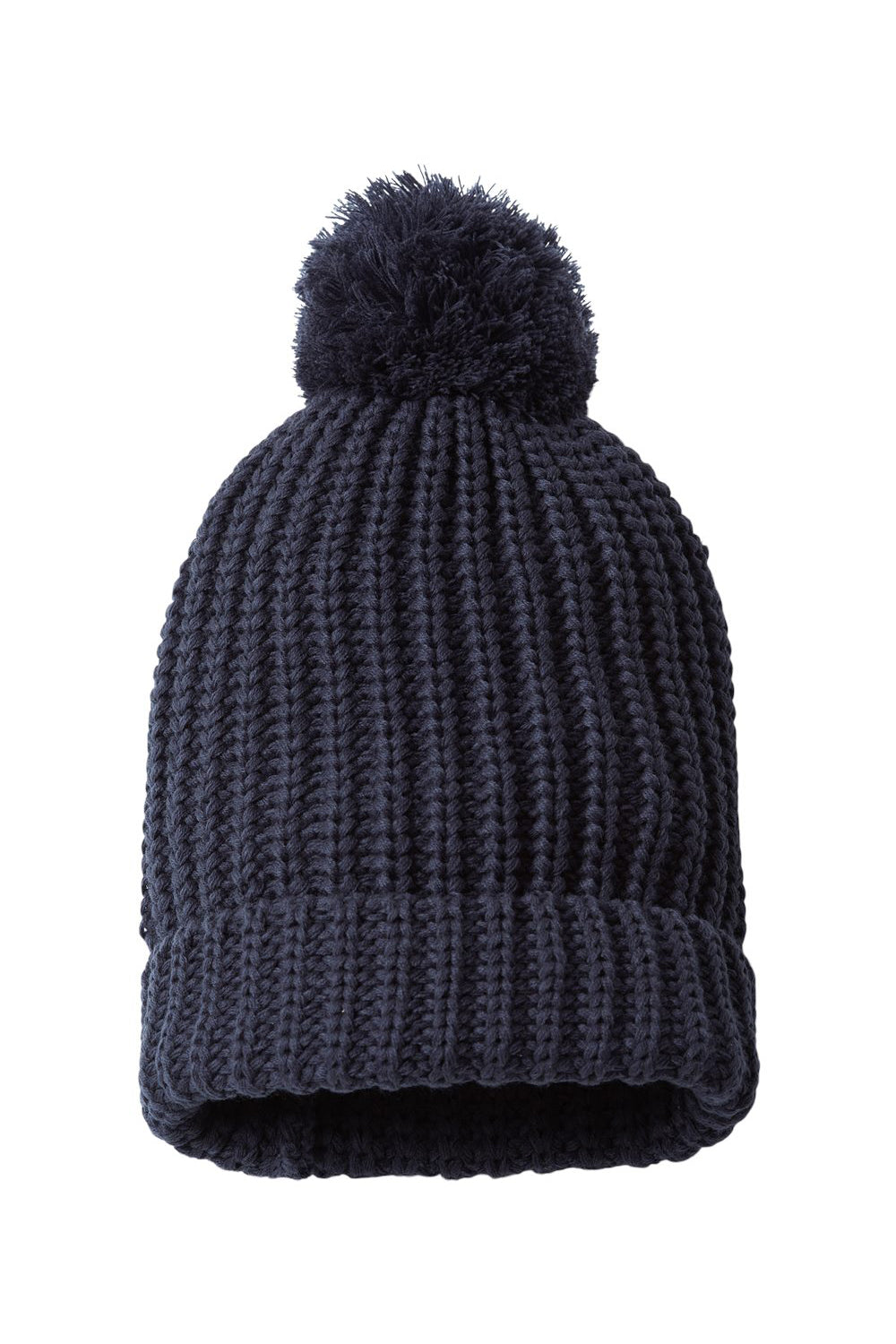 Richardson 143R Mens Chunky Cable Beanie Navy Blue Flat Front