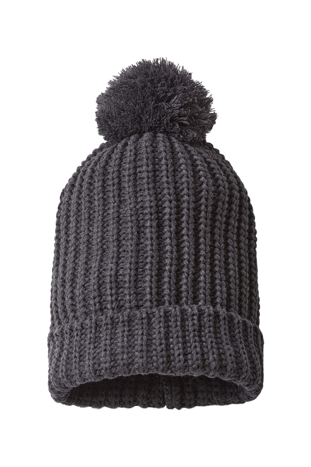 Richardson 143R Mens Chunky Cable Beanie Heather Charcoal Grey Flat Front