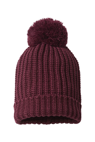 Richardson 143R Mens Chunky Cable Beanie Burgundy Flat Front