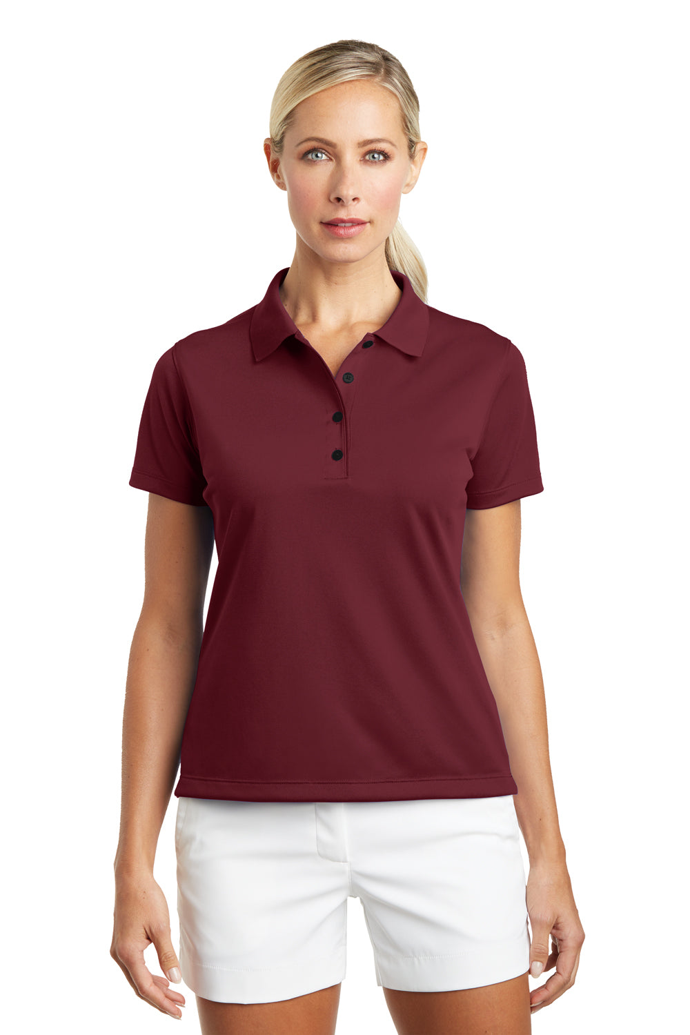 Nike 203697 Womens Tech Basic Dri-Fit Moisture Wicking Short Sleeve Polo Shirt Team Red Model Front