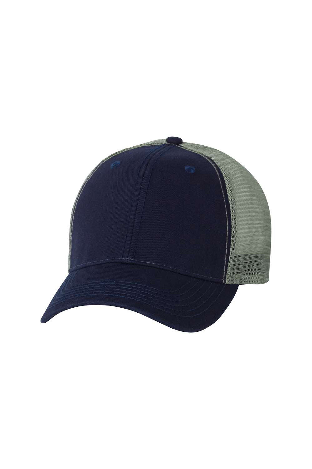 Sportsman AH80 Mens Bio-Washed Trucker Hat Navy Blue/Grey Flat Front