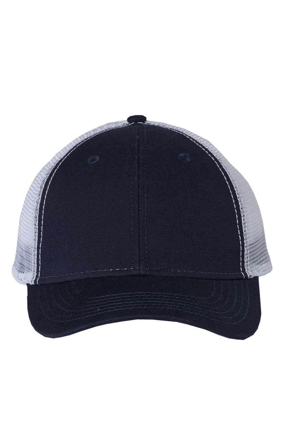 Sportsman AH80 Mens Bio-Washed Trucker Hat Navy Blue/White Flat Front