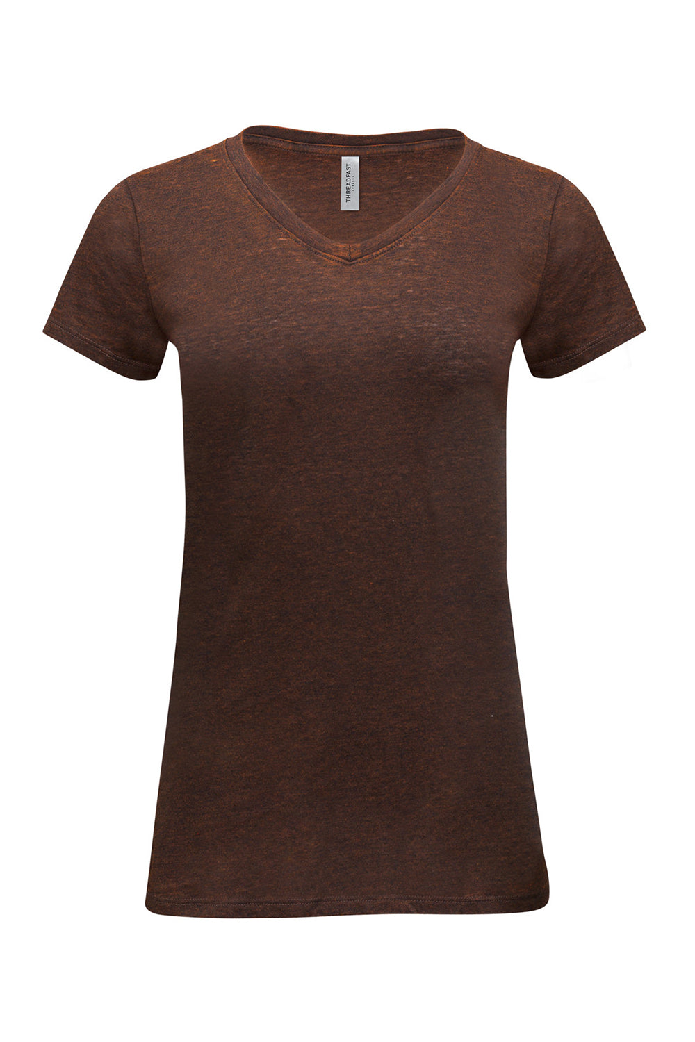 Threadfast Apparel 215B Womens Cross Dye Short Sleeve V-Neck T-Shirt Flame Flat Front