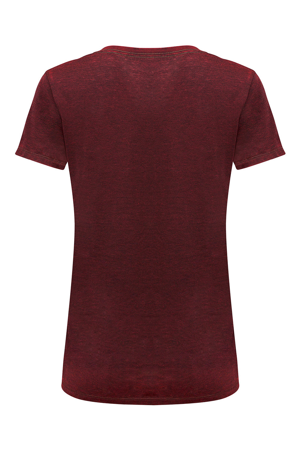 Threadfast Apparel 215B Womens Cross Dye Short Sleeve V-Neck T-Shirt Black Cherry Red Flat Back