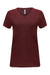 Threadfast Apparel 215B Womens Cross Dye Short Sleeve V-Neck T-Shirt Black Cherry Red Flat Front