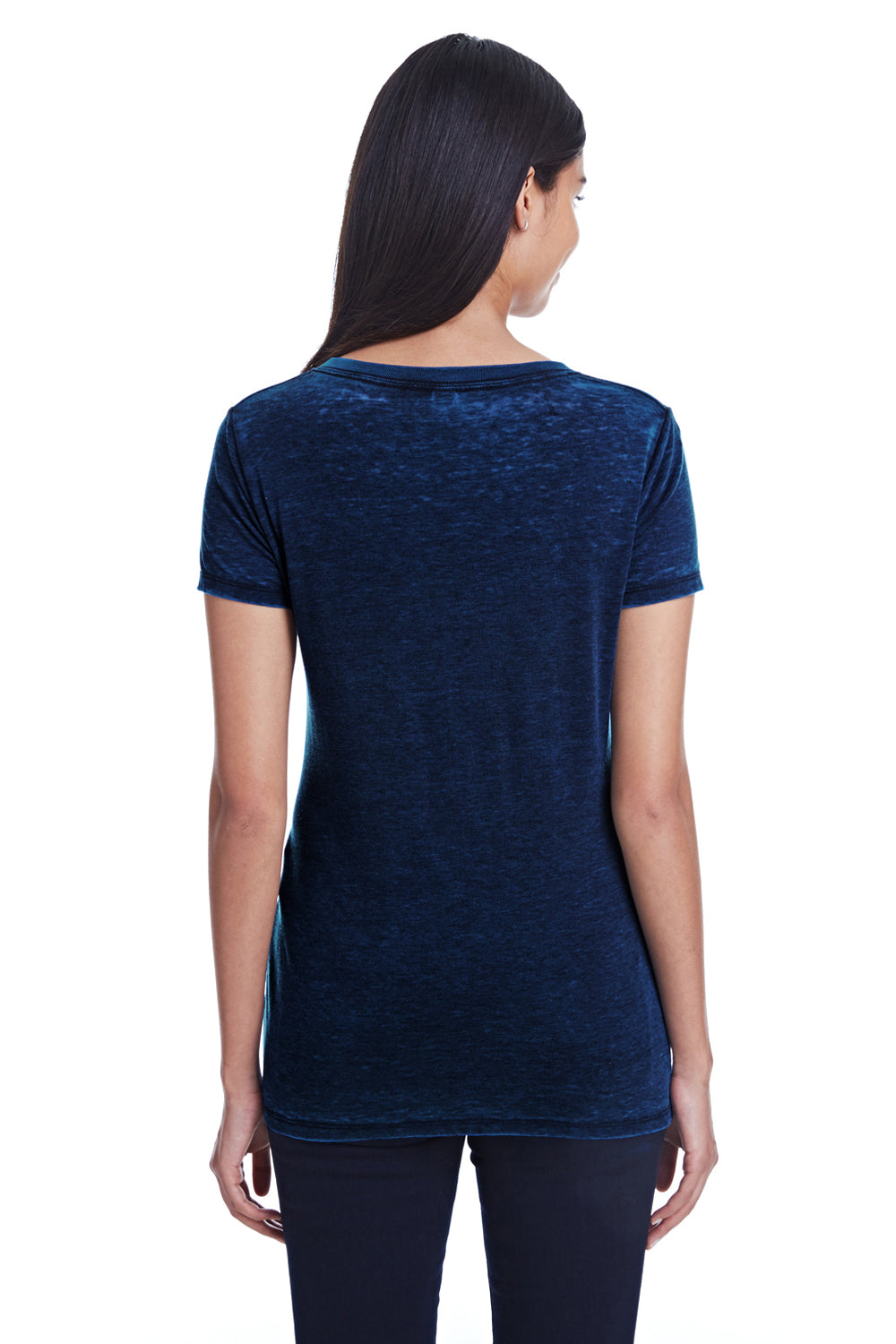 Threadfast Apparel 215B Womens Cross Dye Short Sleeve V-Neck T-Shirt Electric Blue Model Back