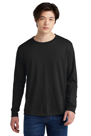 Jerzees 21LS/21ML/21MLR Mens Dri-Power Moisture Wicking Long Sleeve Crewneck T-Shirt Black Model Front