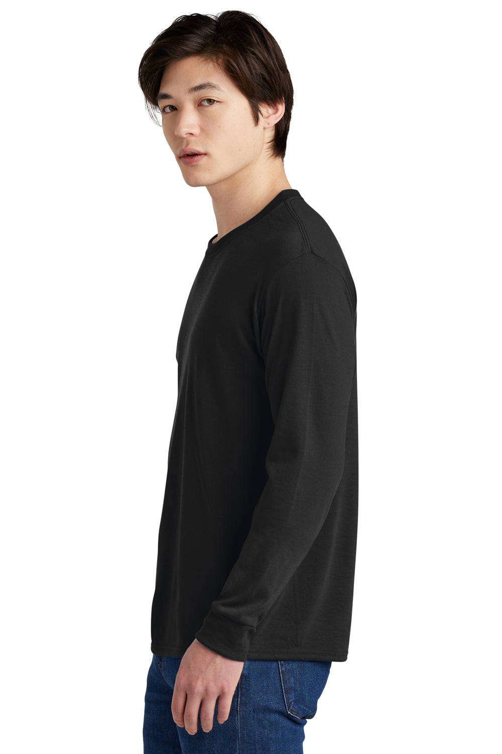 Jerzees 21LS/21ML/21MLR Mens Dri-Power Moisture Wicking Long Sleeve Crewneck T-Shirt Black Model Side