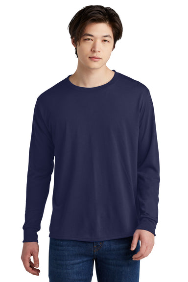 Jerzees 21LS/21ML/21MLR Mens Dri-Power Moisture Wicking Long Sleeve Crewneck T-Shirt Navy Blue Model Front