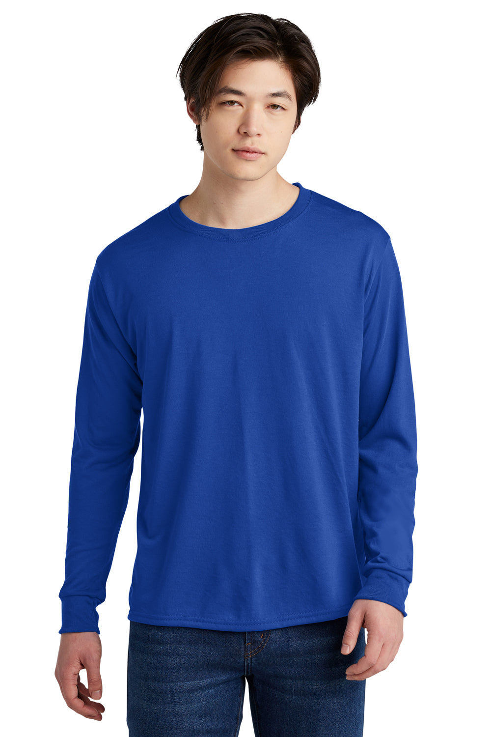 Jerzees 21LS/21ML/21MLR Mens Dri-Power Moisture Wicking Long Sleeve Crewneck T-Shirt Royal Blue Model Front