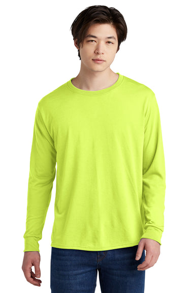 Jerzees 21LS/21ML/21MLR Mens Dri-Power Moisture Wicking Long Sleeve Crewneck T-Shirt Safety Green Model Front