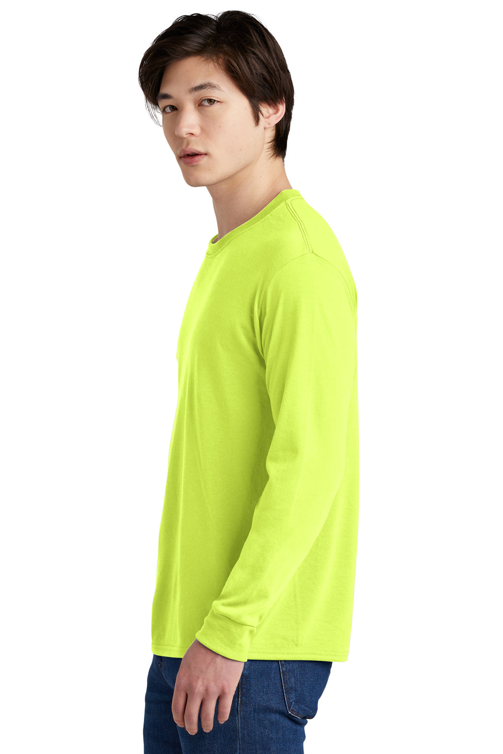 Jerzees 21LS/21ML/21MLR Mens Dri-Power Moisture Wicking Long Sleeve Crewneck T-Shirt Safety Green Model Side