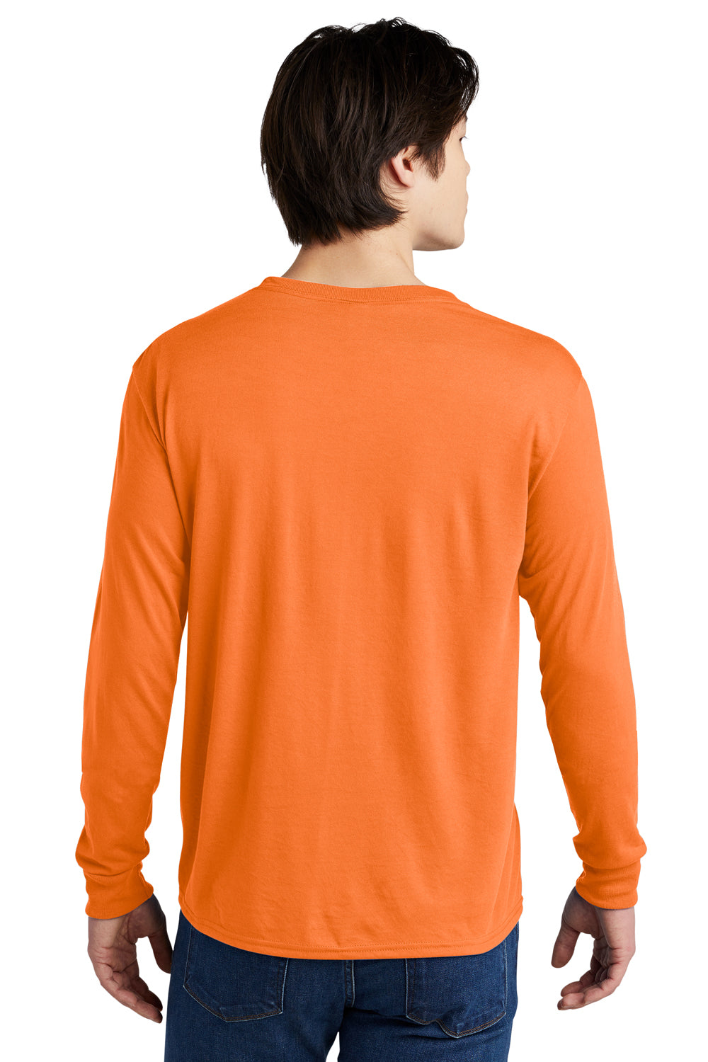 Jerzees 21LS/21ML/21MLR Mens Dri-Power Moisture Wicking Long Sleeve Crewneck T-Shirt Safety Orange Model Back