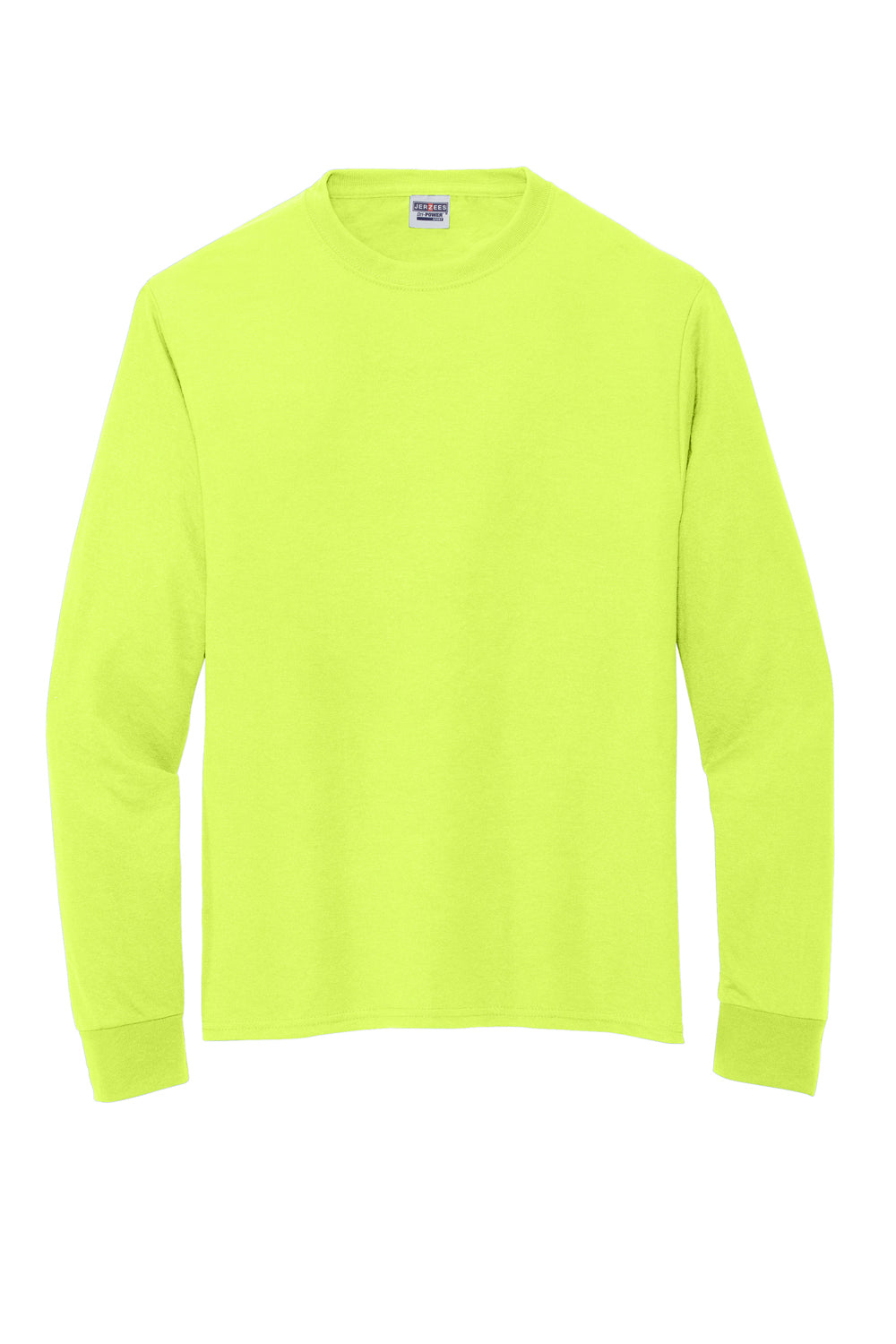 Jerzees 21LS/21ML/21MLR Mens Dri-Power Moisture Wicking Long Sleeve Crewneck T-Shirt Safety Green Flat Front