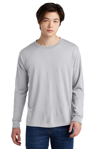 Jerzees 21LS/21ML/21MLR Mens Dri-Power Moisture Wicking Long Sleeve Crewneck T-Shirt Silver Grey Model Front