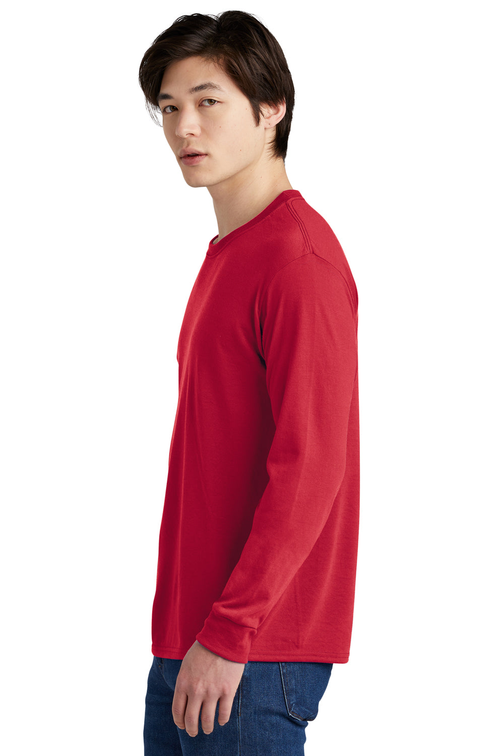 Jerzees 21LS/21ML/21MLR Mens Dri-Power Moisture Wicking Long Sleeve Crewneck T-Shirt True Red Model Side