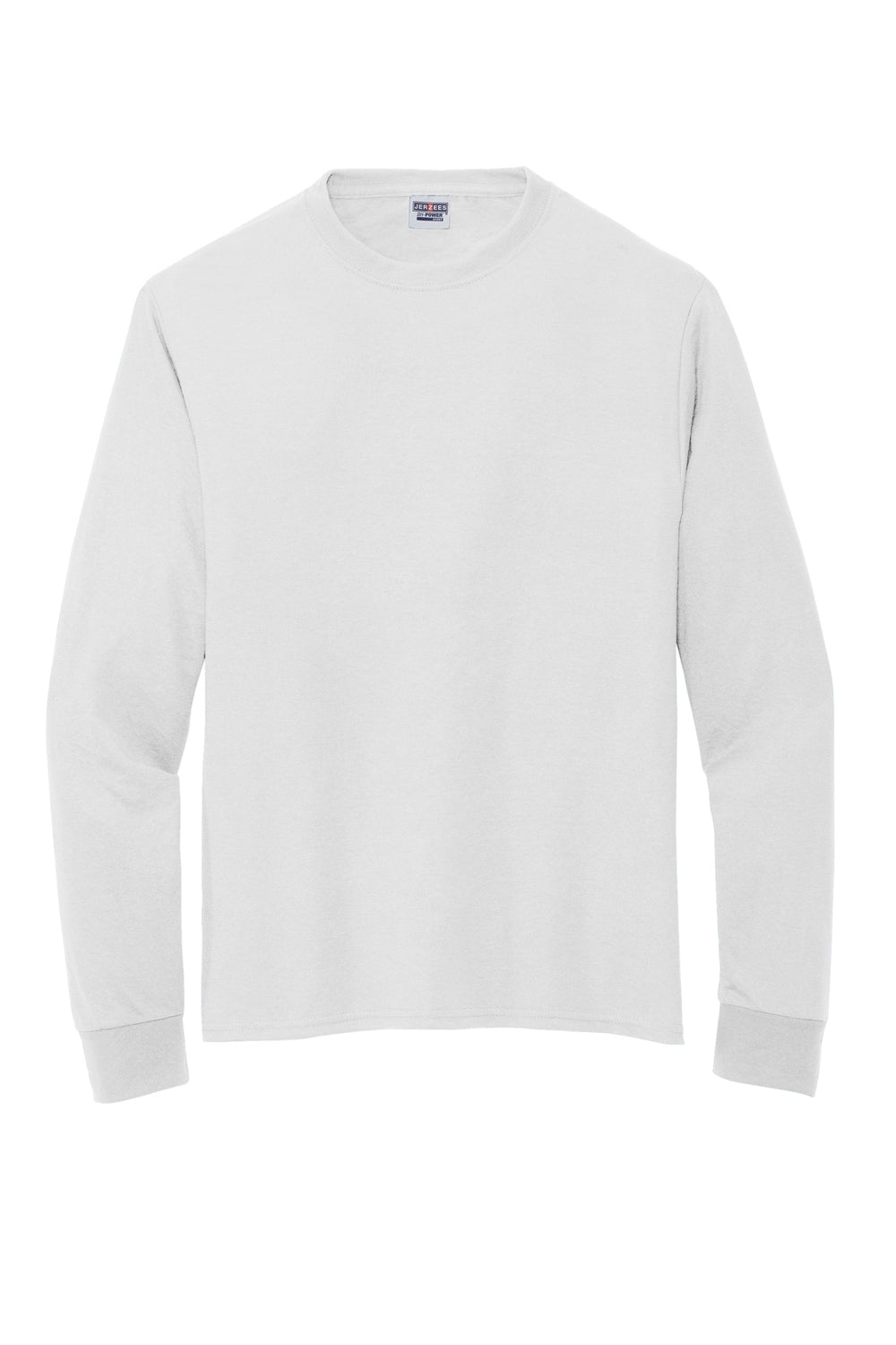 Jerzees 21LS/21ML/21MLR Mens Dri-Power Moisture Wicking Long Sleeve Crewneck T-Shirt White Flat Front