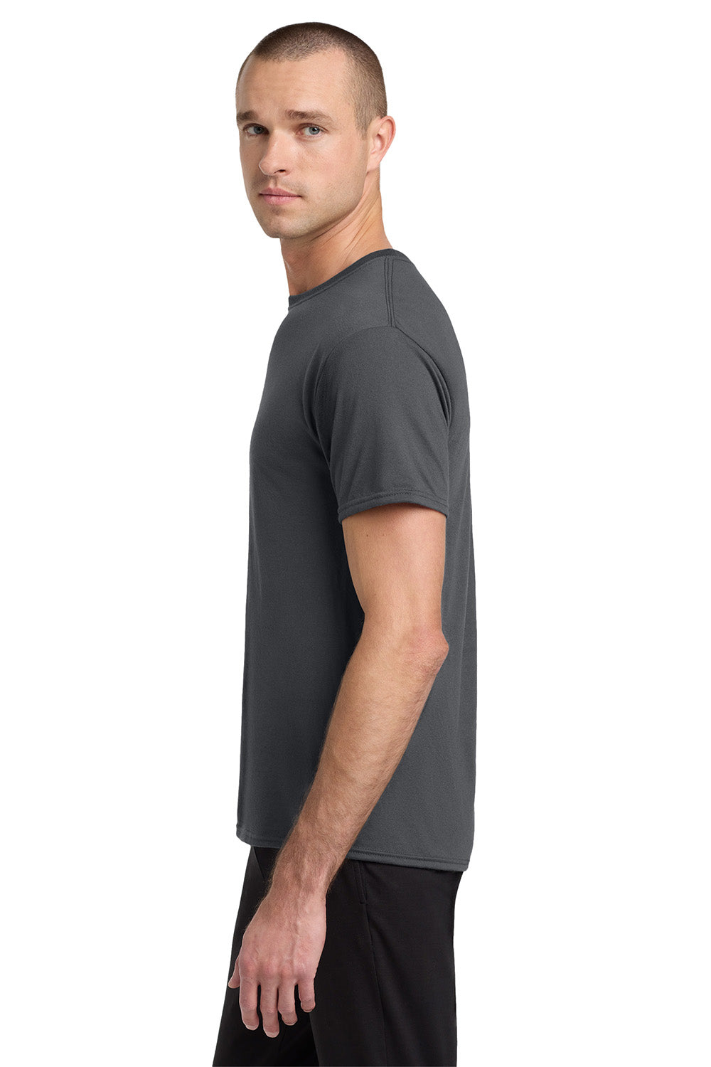 Jerzees 21M/21MR Mens Dri-Power Moisture Wicking Short Sleeve Crewneck T-Shirt Charcoal Grey Model Side