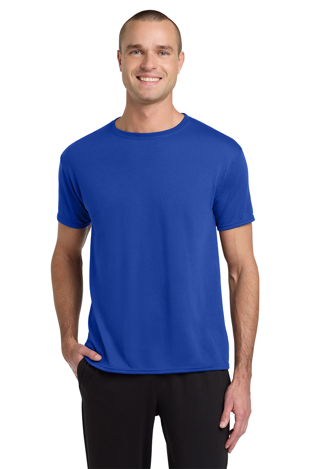 Jerzees 21M/21MR Mens Dri-Power Moisture Wicking Short Sleeve Crewneck T-Shirt Royal Blue Model Front