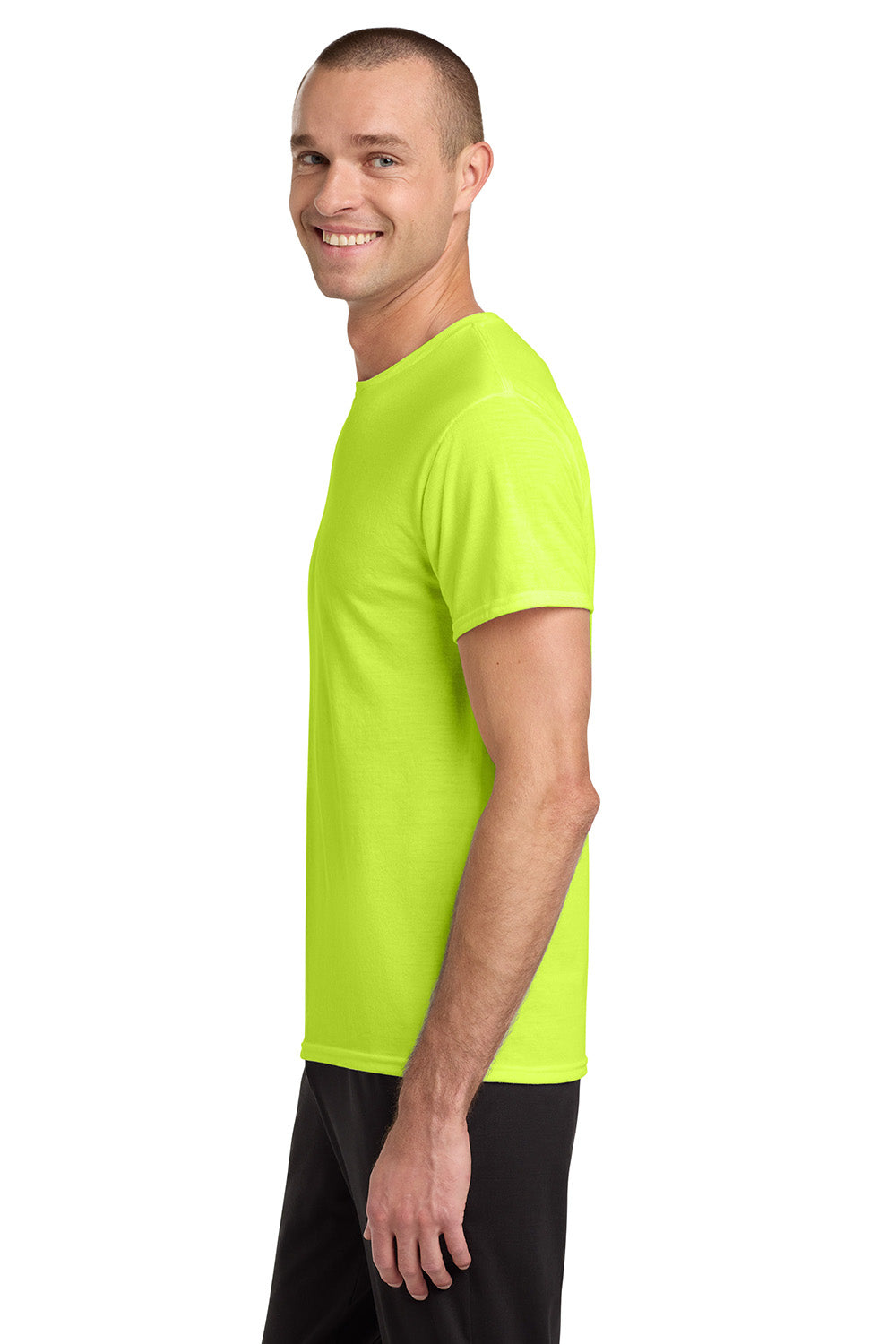 Jerzees 21M/21MR Mens Dri-Power Moisture Wicking Short Sleeve Crewneck T-Shirt Safety Green Model Side