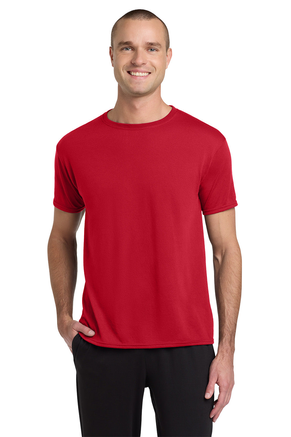 Jerzees 21M/21MR Mens Dri-Power Moisture Wicking Short Sleeve Crewneck T-Shirt True Red Model Front