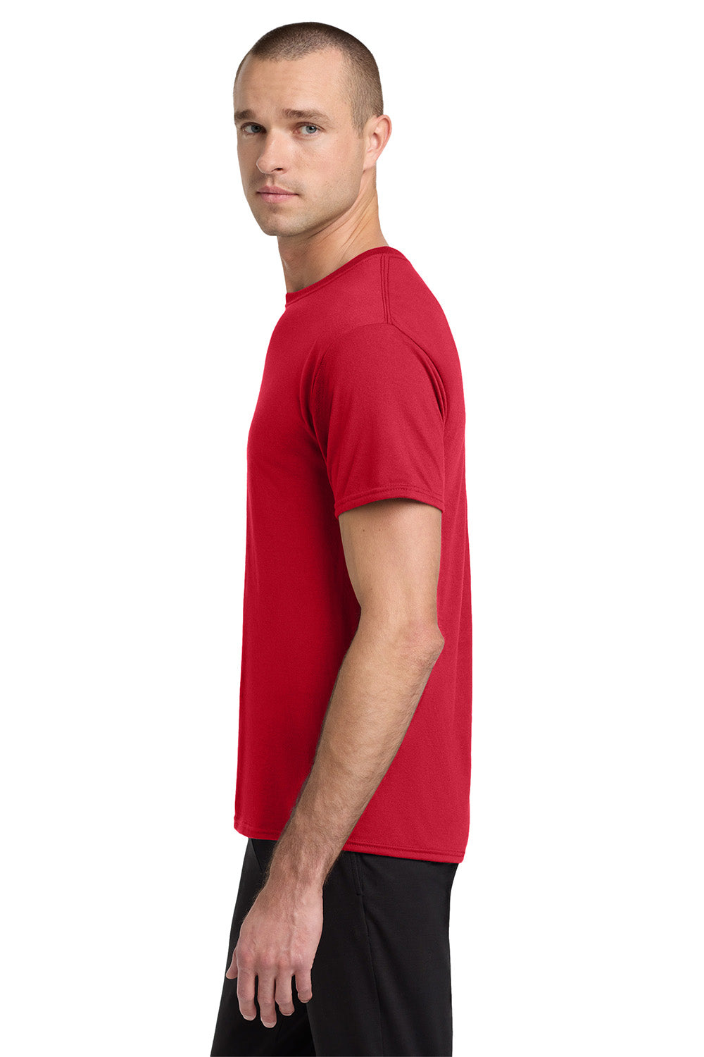 Jerzees 21M/21MR Mens Dri-Power Moisture Wicking Short Sleeve Crewneck T-Shirt True Red Model Side