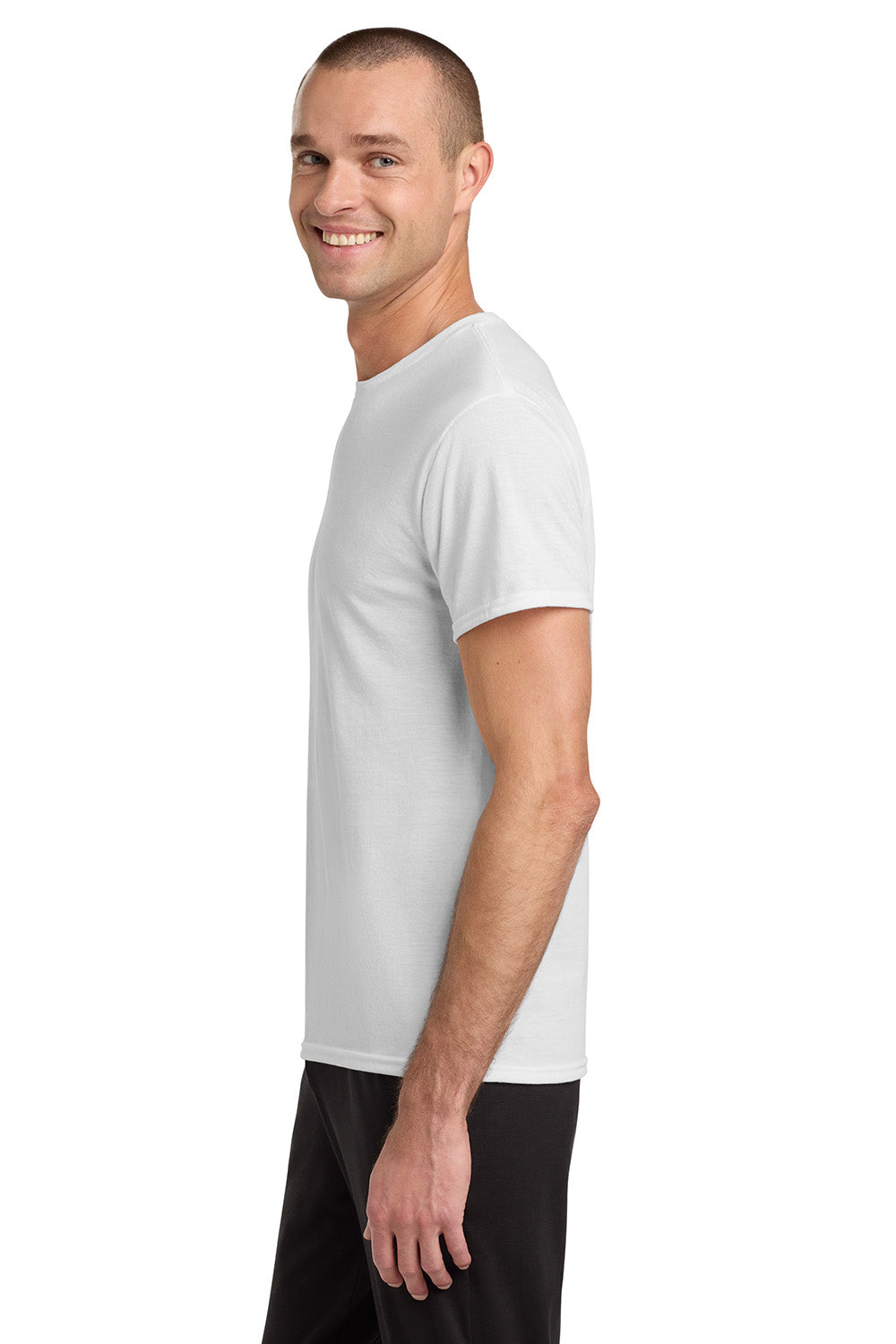 Jerzees 21M/21MR Mens Dri-Power Moisture Wicking Short Sleeve Crewneck T-Shirt White Model Side