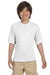 Jerzees 21B/21BR Youth Dri-Power Moisture Wicking Short Sleeve Crewneck T-Shirt White Model Front