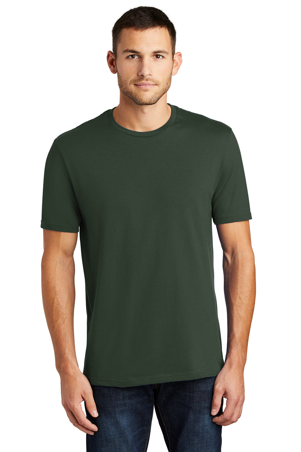 District DT104 Mens Perfect Weight Short Sleeve Crewneck T-Shirt Forest Green Model Front