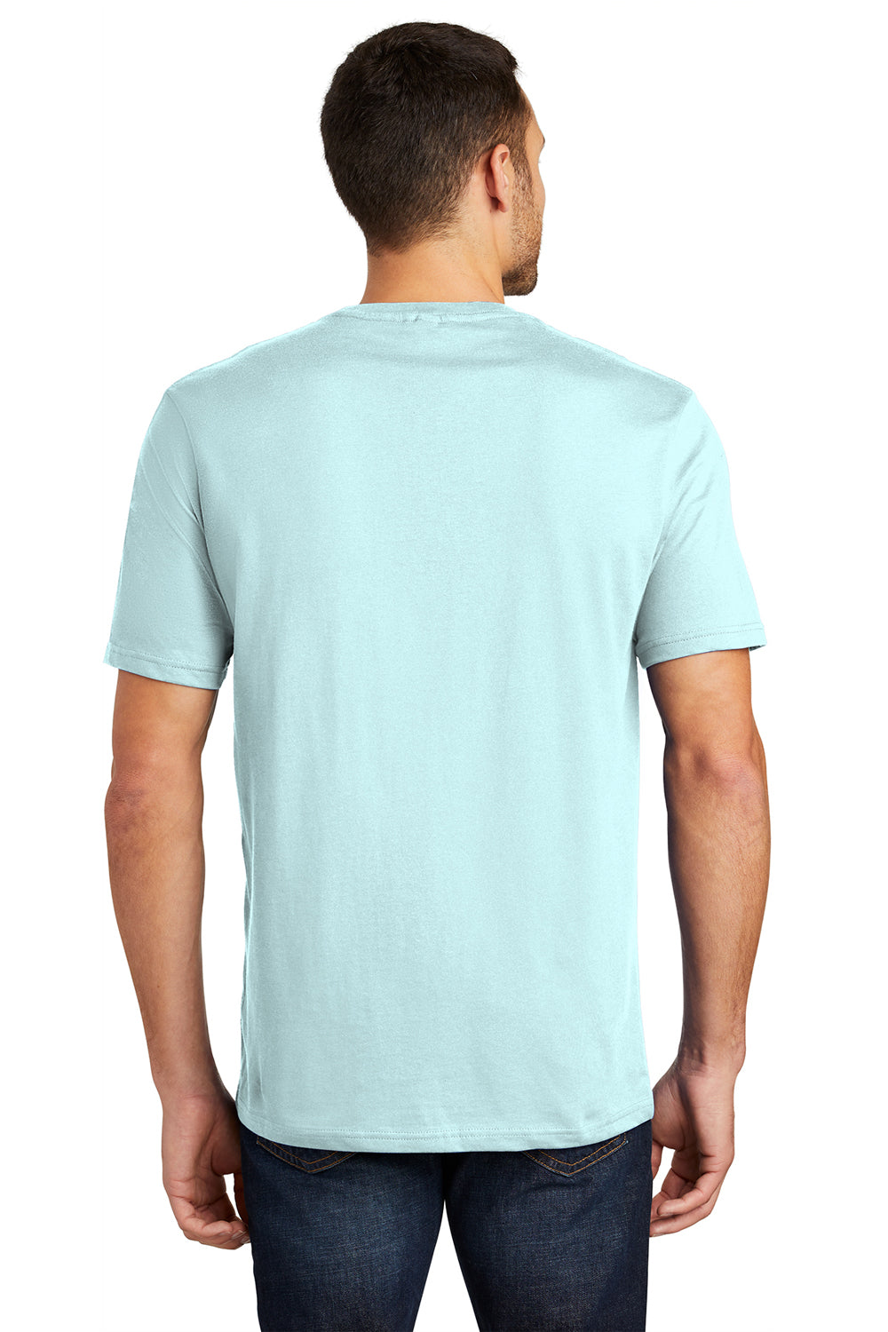 District DT104 Mens Perfect Weight Short Sleeve Crewneck T-Shirt Seaglass Blue Model Back