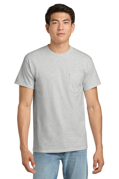 Gildan 2300/G230 Mens Ultra Short Sleeve Crewneck T-Shirt w/ Pocket Ash Grey Model Front