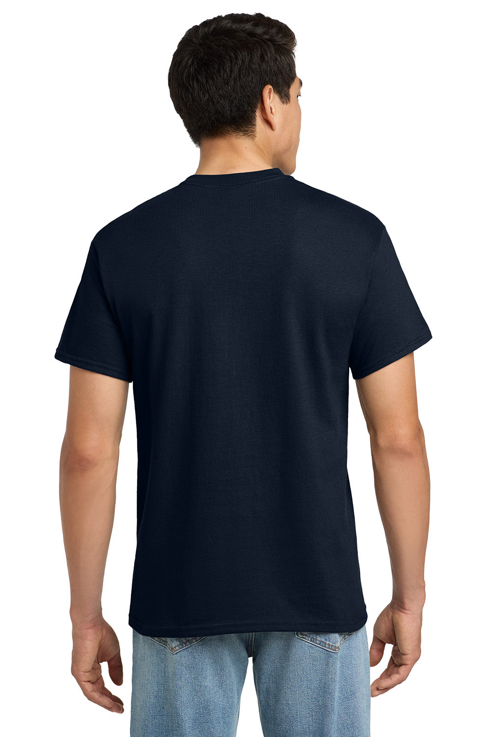 Gildan 2300/G230 Mens Ultra Short Sleeve Crewneck T-Shirt w/ Pocket Navy Blue Model Back