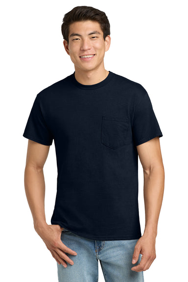 Gildan 2300/G230 Mens Ultra Short Sleeve Crewneck T-Shirt w/ Pocket Navy Blue Model Front