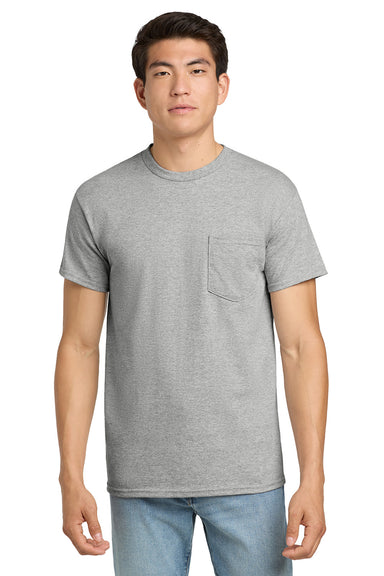 Gildan 2300/G230 Mens Ultra Short Sleeve Crewneck T-Shirt w/ Pocket Sport Grey Model Front