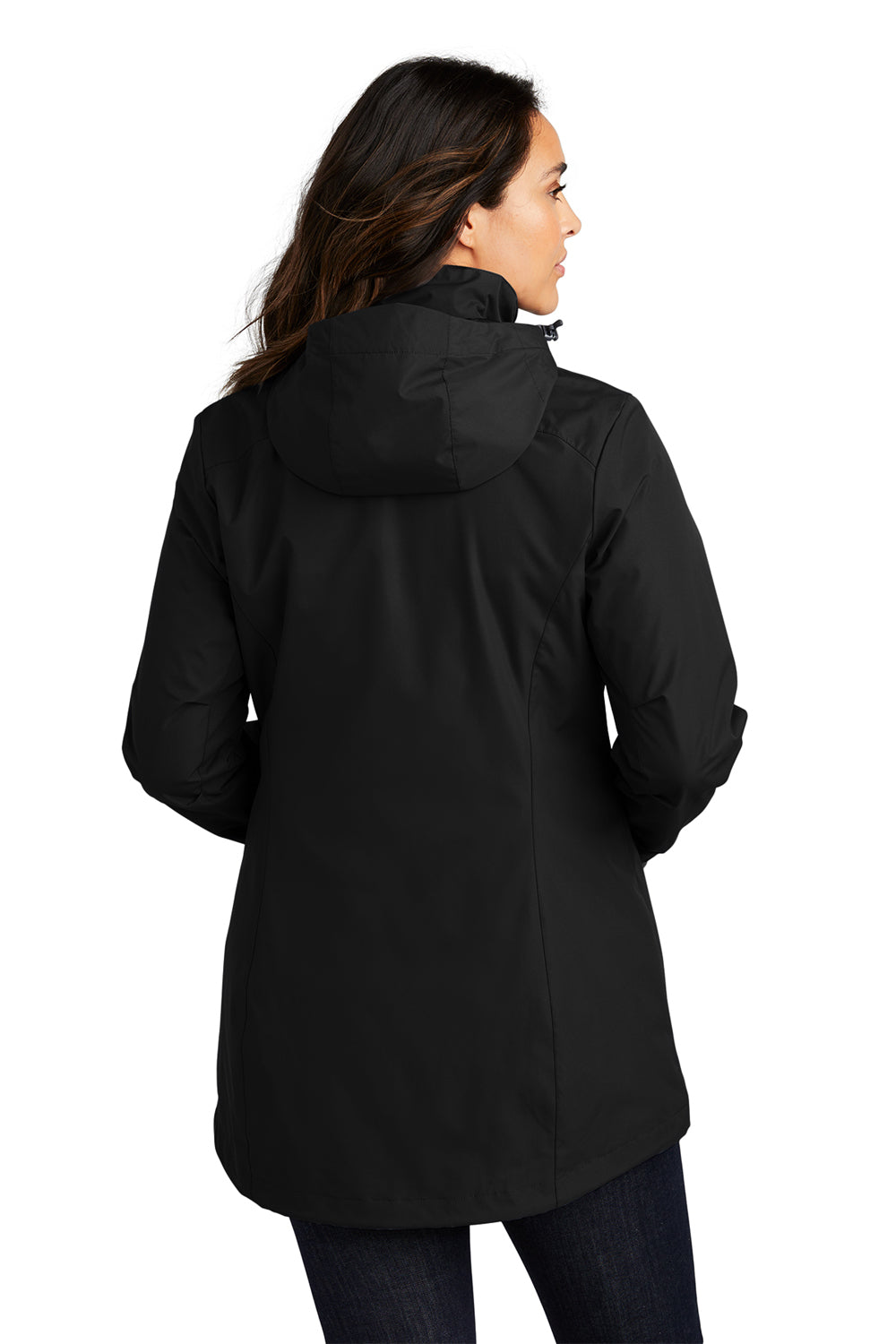 Port Authority L123 Womens All Weather 3-in-1 Water Resistant Full Zip Hooded Jacket Black Model Back