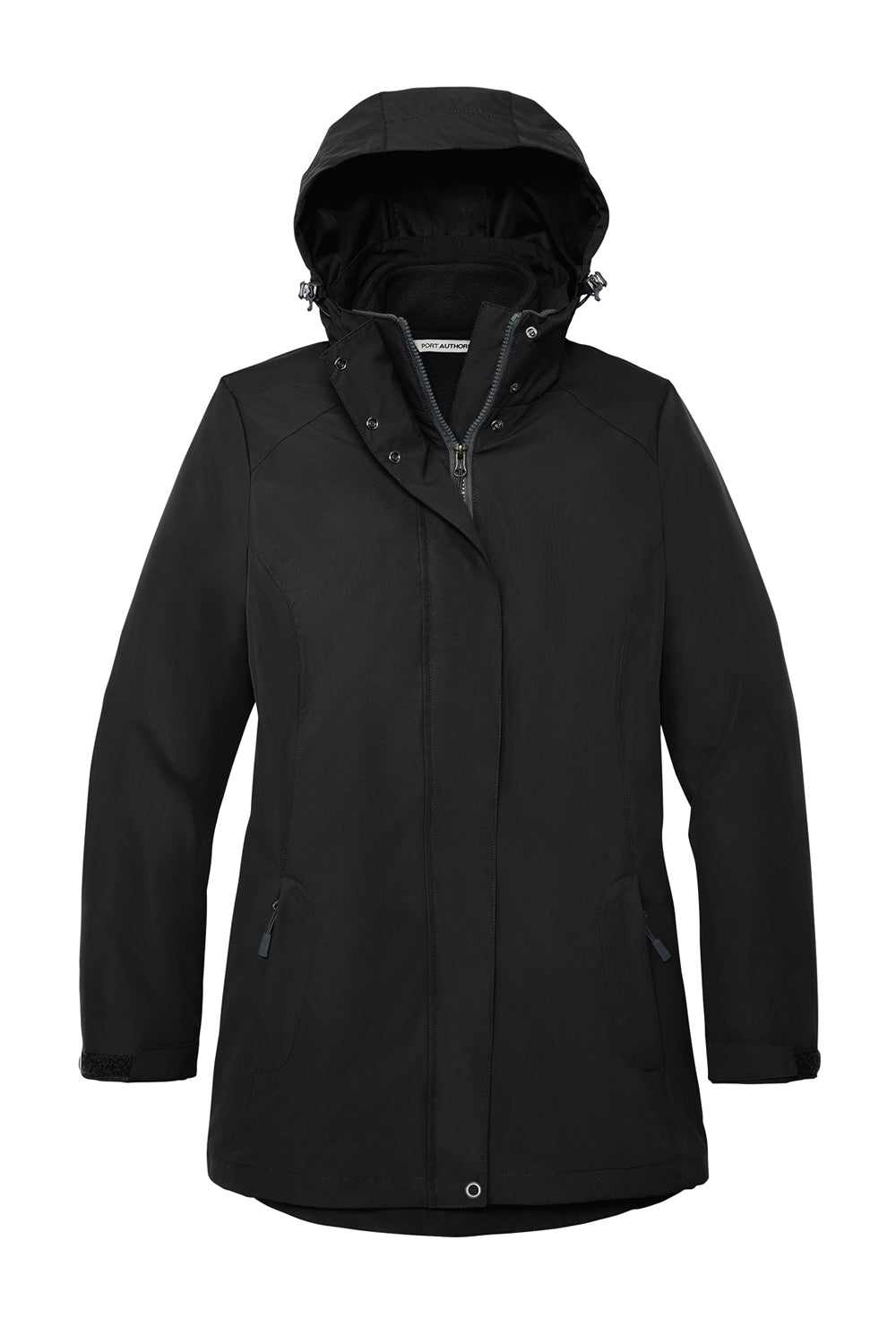 Port Authority L123 Womens All Weather 3-in-1 Water Resistant Full Zip Hooded Jacket Black Flat Front