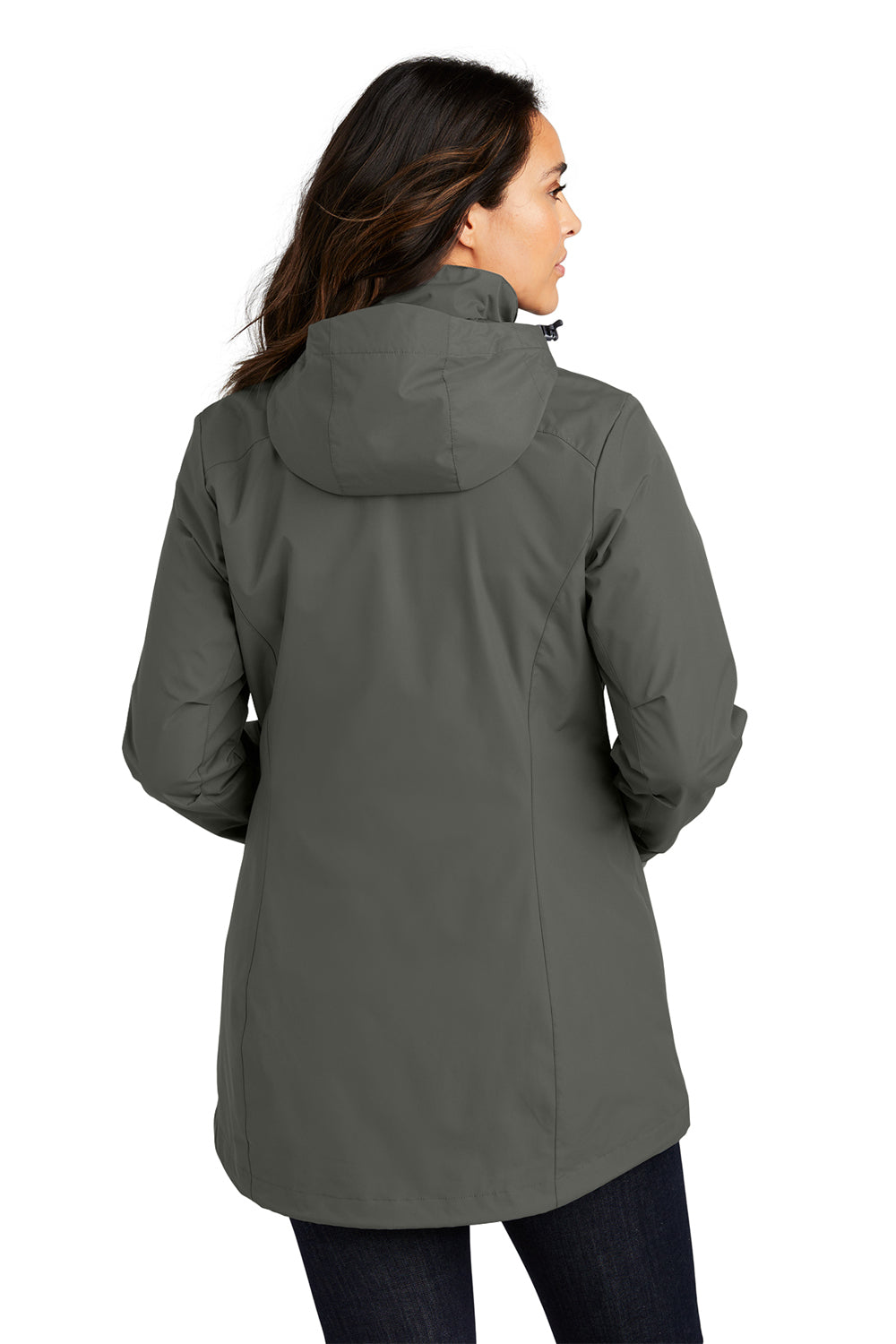 Port Authority L123 Womens All Weather 3-in-1 Water Resistant Full Zip Hooded Jacket Storm Grey Model Back