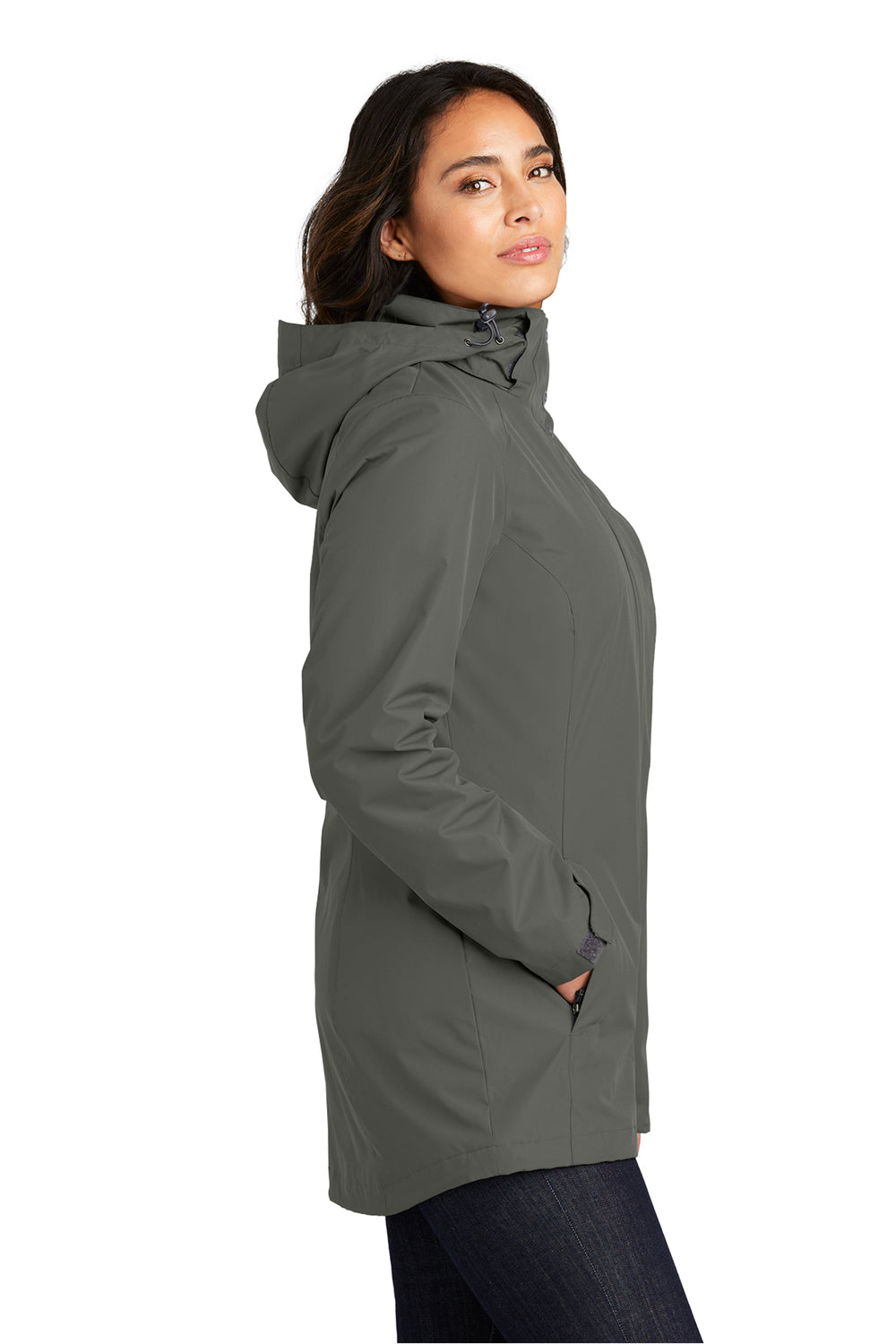 Port Authority L123 Womens All Weather 3-in-1 Water Resistant Full Zip Hooded Jacket Storm Grey Model Side