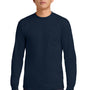 Gildan Mens Ultra Long Sleeve Crewneck T-Shirt w/ Pocket - Navy Blue