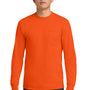 Gildan Mens Ultra Long Sleeve Crewneck T-Shirt w/ Pocket - Safety Orange